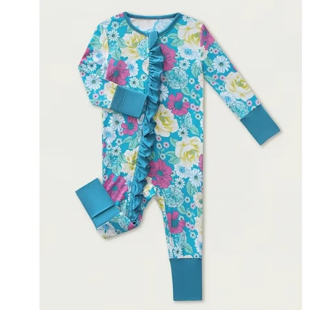 Floral Baby Girls Bamboo Fiber Romper Jumpsuit Pajamas Sleeper
